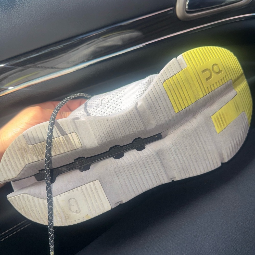 ON-Gray and White Athletic Shoe with Yellow Accents - Picture 5 of 7